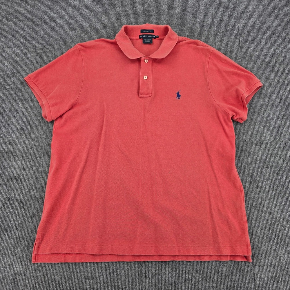Ralph Lauren Classic Fit Coral Pink Cotton Pique Polo Shirt Womens XL Blue Pony